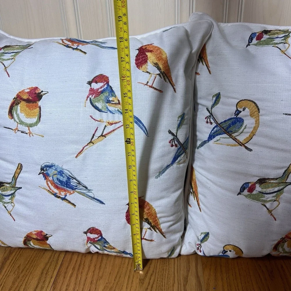 Set of 2 Colorful Bird Print Throw Pillows 18x18 Cottagecore Farmhouse Decor